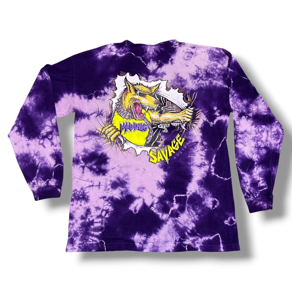 Vintage 90s MadDog Australia Long Sleeve Tie Dye Tee Shirt Surf Skate Mad Dog S